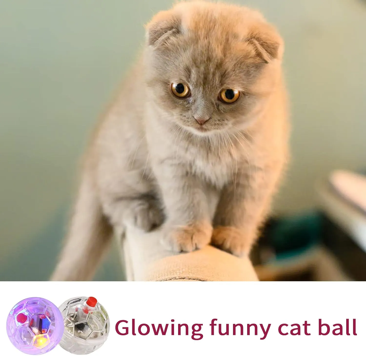 2 Piece Light Up Cat Balls, Multi-Color Flash LED Motion Activated Glowing Cat Balls for Kitten Dog Pet Running Exercise Activity