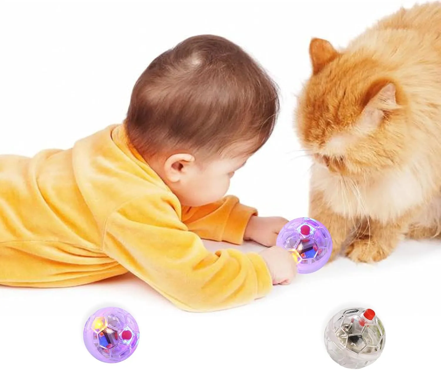 2 Piece Light Up Cat Balls, Multi-Color Flash LED Motion Activated Glowing Cat Balls for Kitten Dog Pet Running Exercise Activity