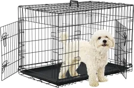 24'' Foldable Metal Wire Dog Crate Double Door, Folding Portable Dog Cage Double Lock, Collapsible Small Dog Crate w/Leak-Proof Pan/Divider/Handle, Puppy Crate Dog Kennel for Small Dogs Indoor