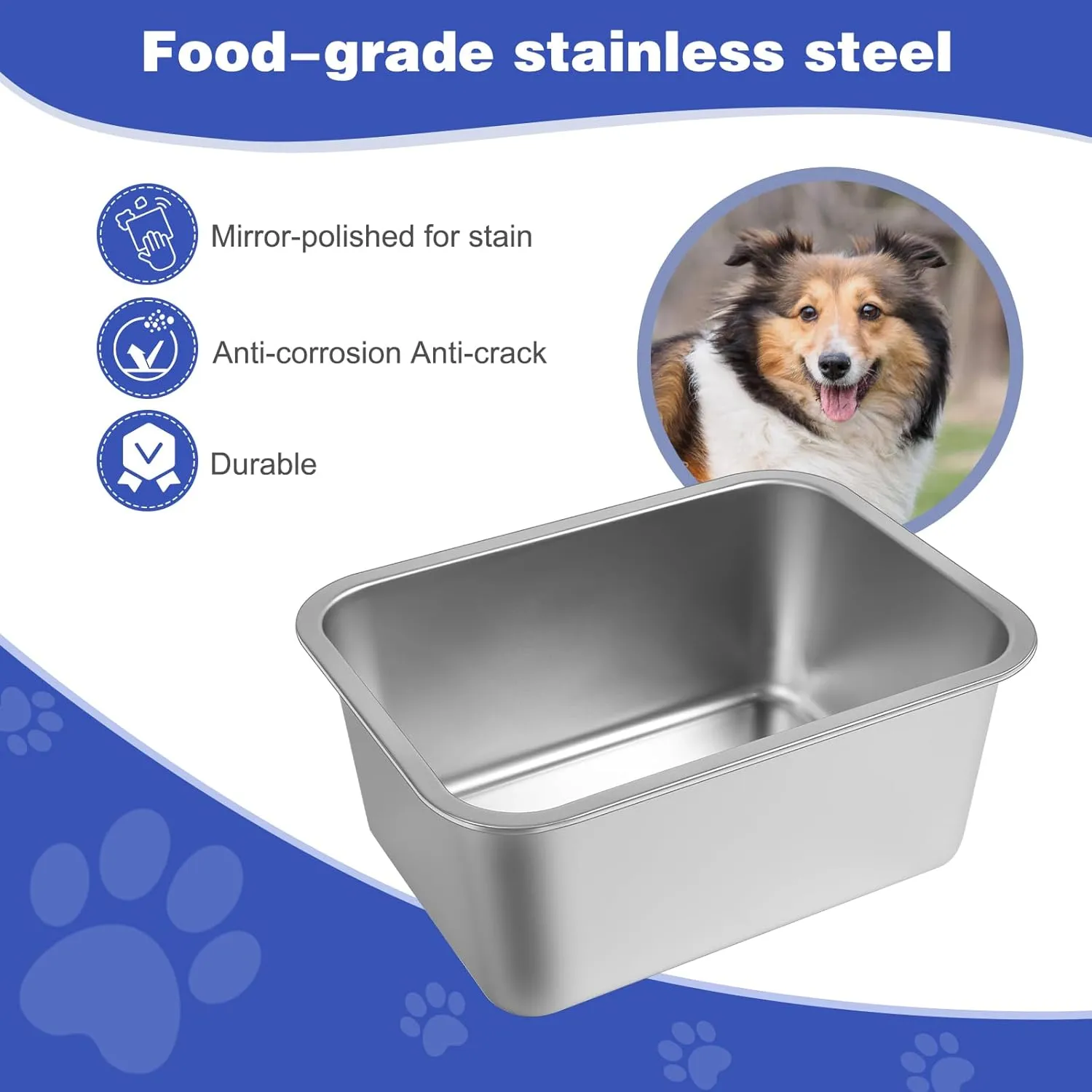 3 Gallons Large Dog Water Bowl, Stainless Steel Metal Dog Bowls, Large Capacity Pet Food Bowl Water Dish for Indoor and Outdoor Universal for Medium to Giant Dogs