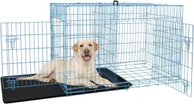 36 Inch Large Dog Crate, Dog Crates for Large Dogs with Double Door & Removable Tray, Portable Dog Crate with Divider Panel, Collapsible Big Dog Cage Pet Crate Large Dog Kennel Indoor Travel, Blue