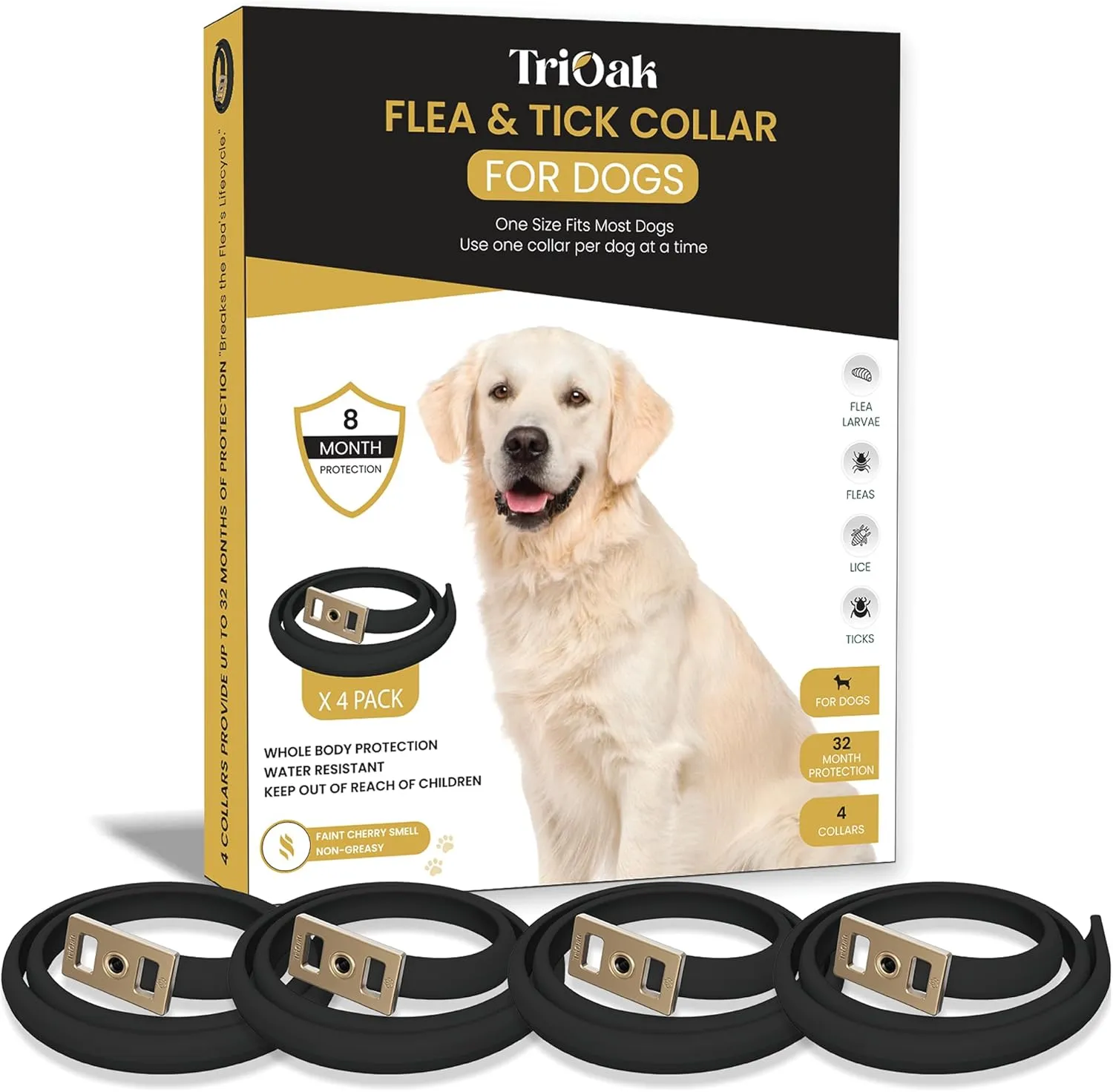 4 Pack Flea and Tick Collar for Dogs, 8-Month Protection Flea Collar for Dogs, Flea Tick Collar for Dogs, Dog Flea and Tick Collar -Black