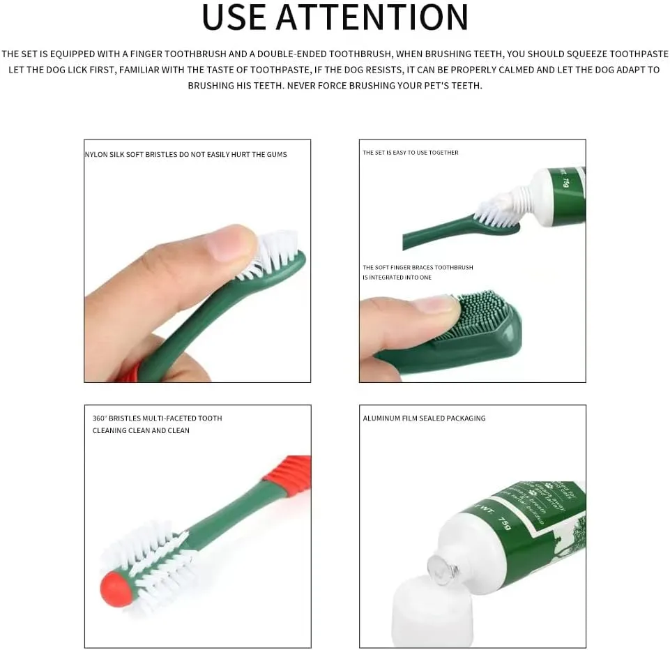 A Series of Sets for Pets Tooth Protecting and Cleaning. Including Toothpaste,Toothbrush and Fingerbrush.Preventing Tartar Buildup and Plaque.Beef Flavor.(Large)