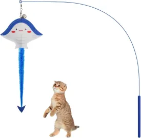 Andiker Cat Wand Toy, 35 in Long Flexible Stick with Cute Fish Shape Bell Wand Refill Cat Fishing Pole Toy Interactive Cat Toy for Indoor Cats Kittens to Pounce Chase Keep Fit (Blue)