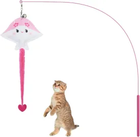 Andiker Cat Wand Toy, 35 in Long Flexible Stick with Cute Fish Shape Bell Wand Refill Cat Fishing Pole Toy Interactive Cat Toy for Indoor Cats Kittens to Pounce Chase Keep Fit (Pink)