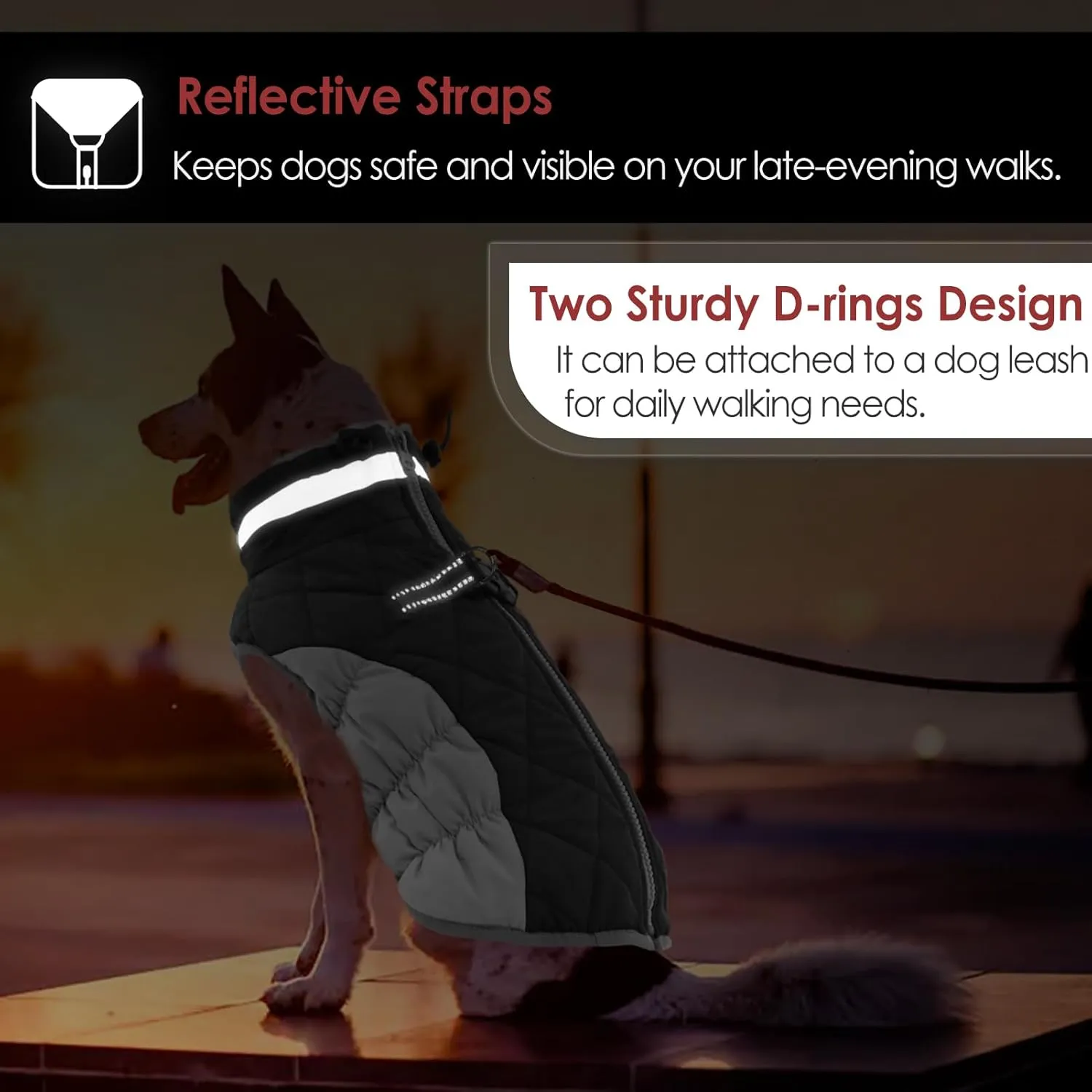 AOFITEE Dog Coat, Warm Dog Winter Coat, Reflective Turtleneck Large Dogs Jacket with Harness Built in, Turtleneck Pet Winter Jacket, Waterproof Pet Snow Jackets Fleece Vest, Grey XL