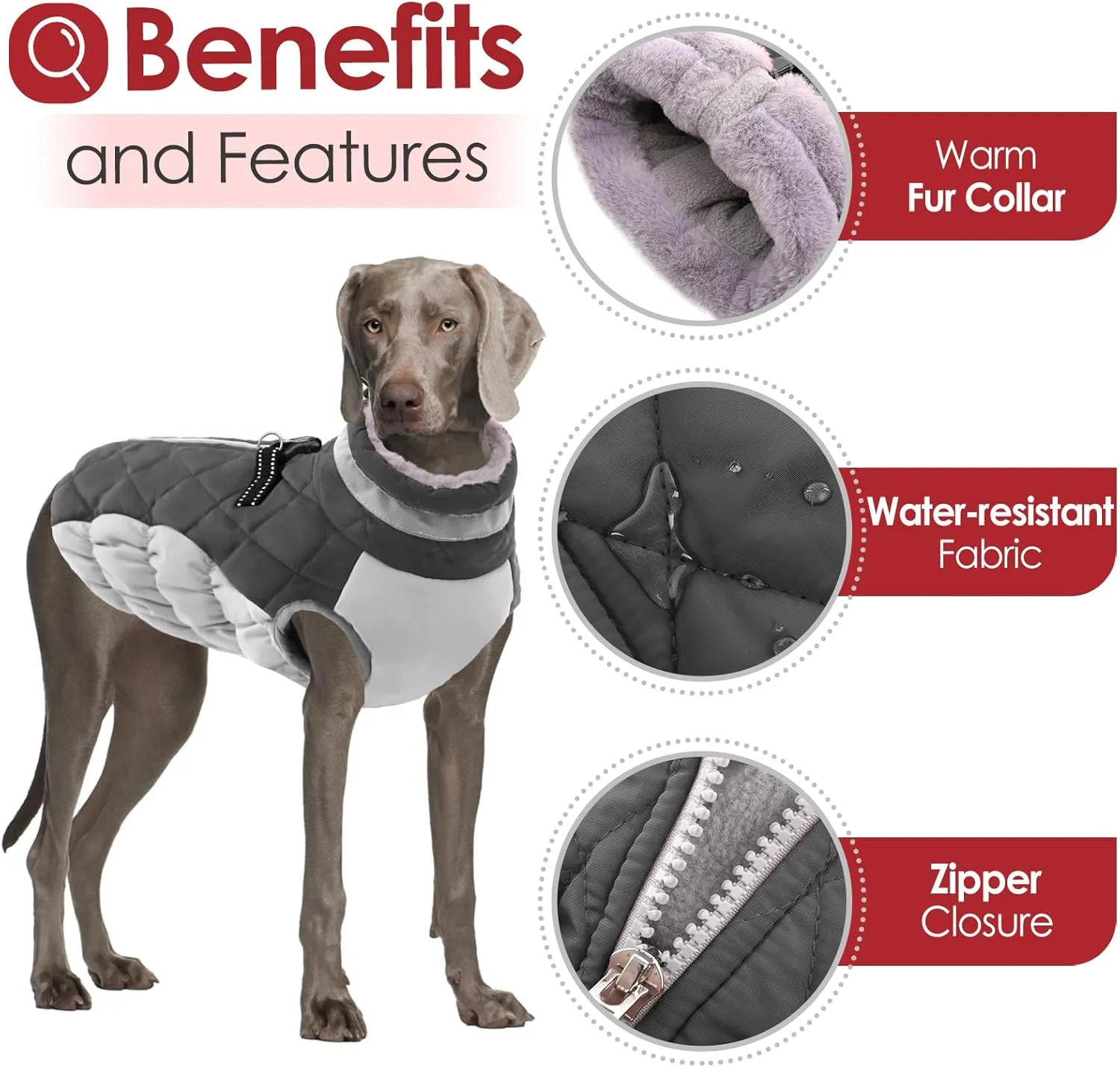 AOFITEE Dog Coat, Warm Dog Winter Coat, Reflective Turtleneck Large Dogs Jacket with Harness Built in, Turtleneck Pet Winter Jacket, Waterproof Pet Snow Jackets Fleece Vest, Grey XL