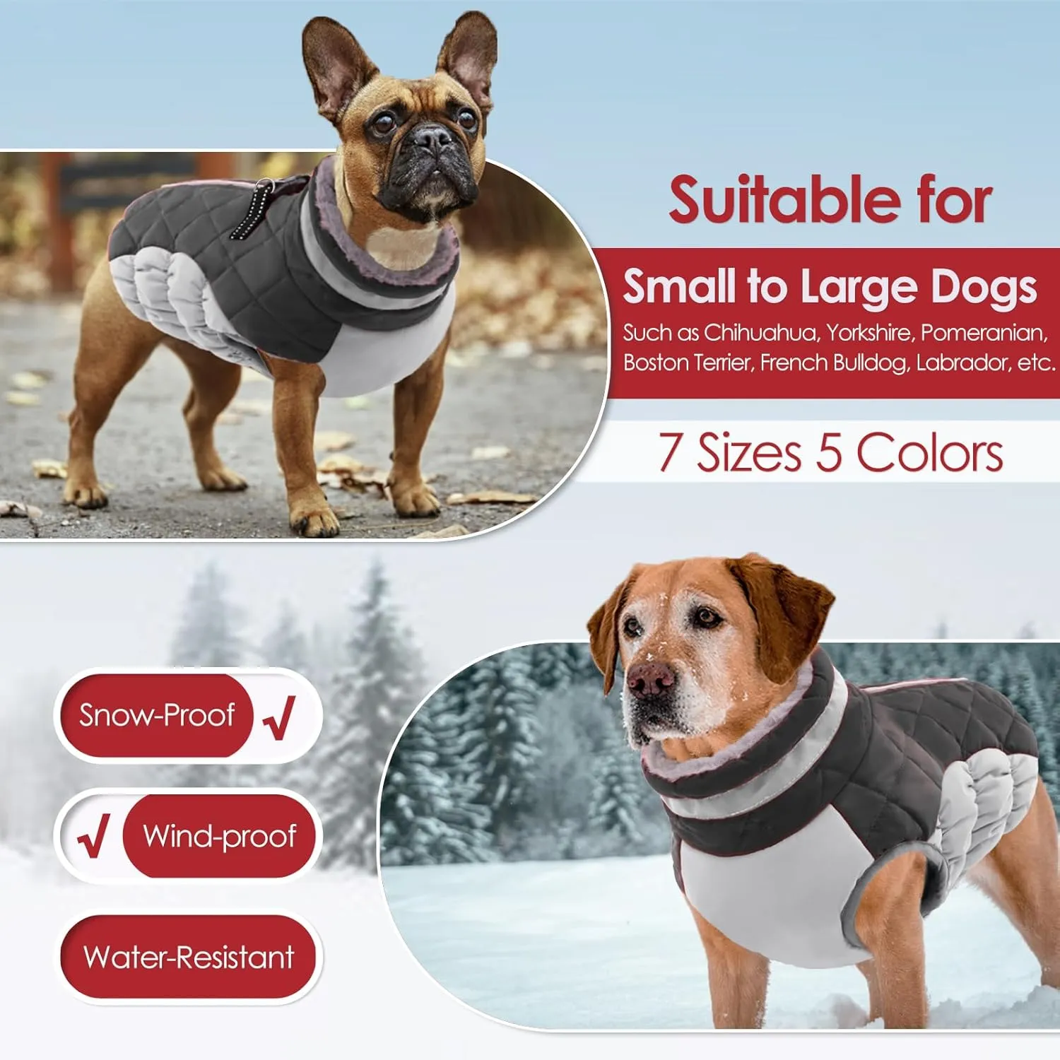 AOFITEE Dog Coat, Warm Dog Winter Coat, Reflective Turtleneck Large Dogs Jacket with Harness Built in, Turtleneck Pet Winter Jacket, Waterproof Pet Snow Jackets Fleece Vest, Grey XL