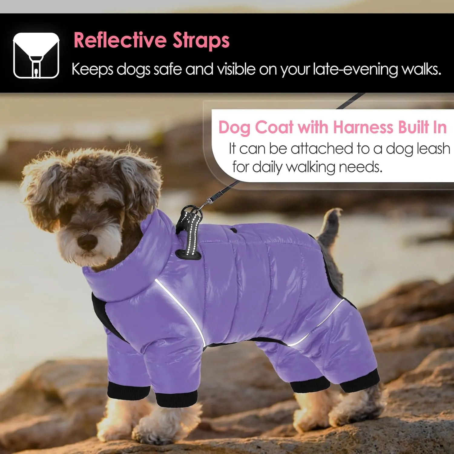 AOFITEE Dog Coat, Waterproof Dog Jacket for Winter, Warm Fullbody Dog Snowsuit, Zip Up Fleece Dog Vest, Cold Weather Dog Coats with Reflective Stripes, Outdoor Windproof Dog Apparel for Small Dogs, XL