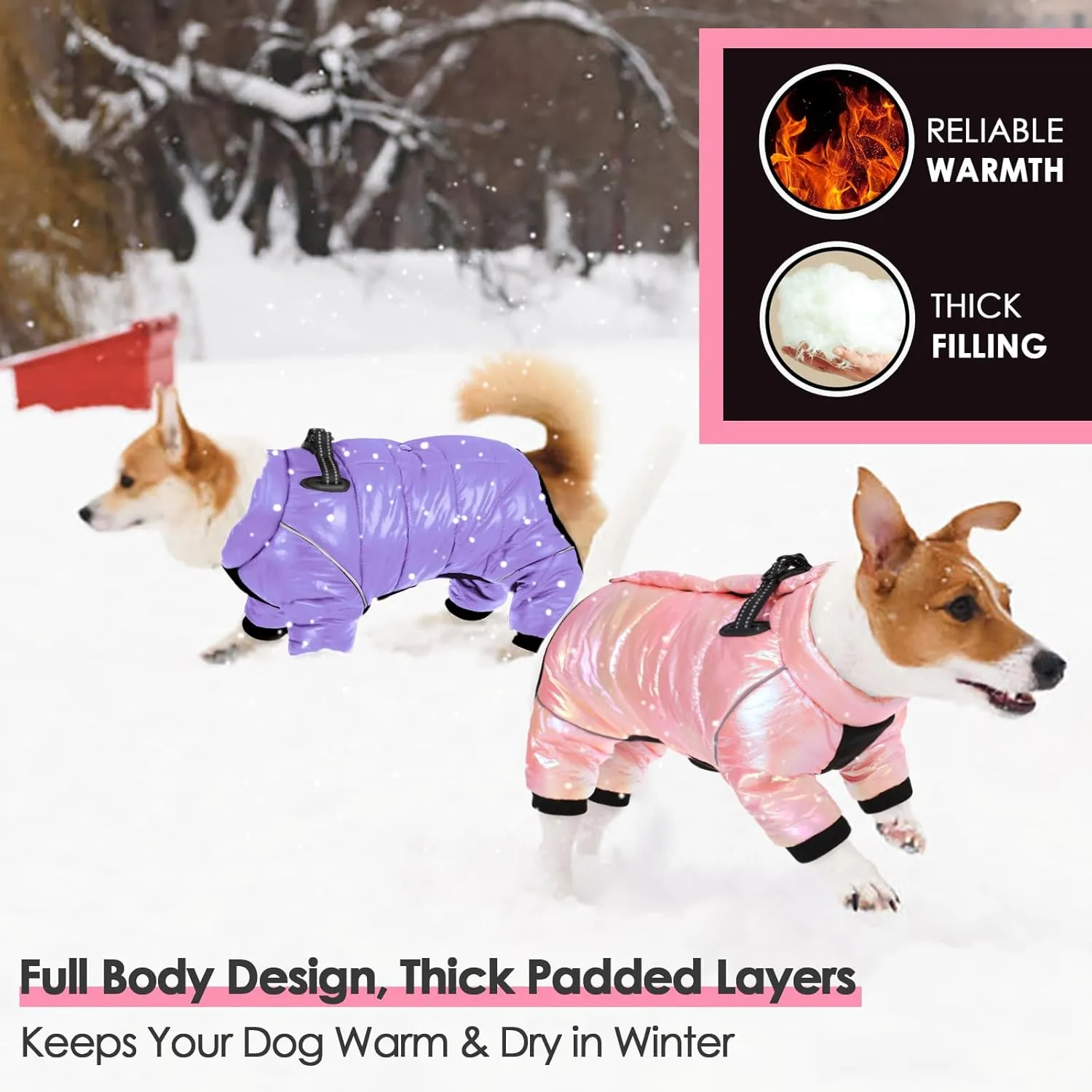 AOFITEE Dog Coat, Waterproof Dog Jacket for Winter, Warm Fullbody Dog Snowsuit, Zip Up Fleece Dog Vest, Cold Weather Dog Coats with Reflective Stripes, Outdoor Windproof Dog Apparel for Small Dogs, XL
