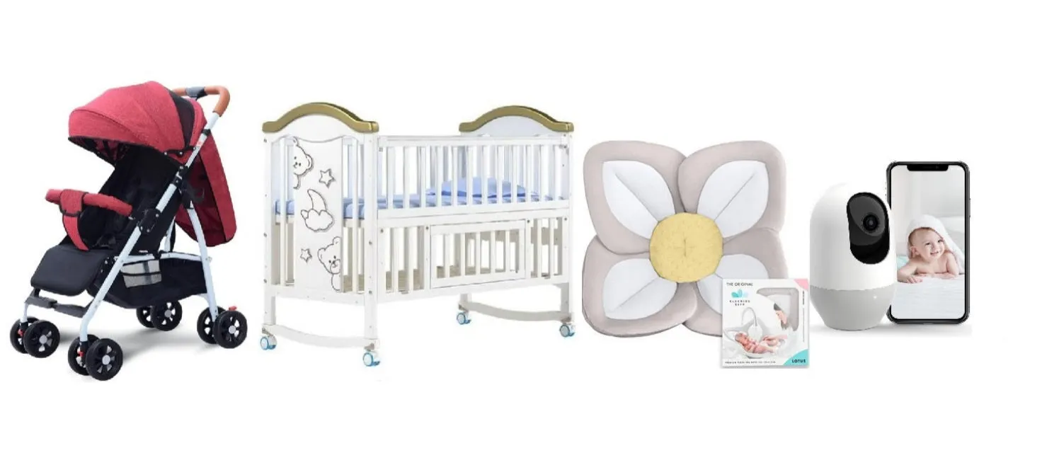 Baby Newborn Gift Set - Dreeba Multifunctional Baby Cot With Mosquito Net, Dreeba One Way Foldable Push Baby Stroller-A1, Blooming Bath Lotus Baby Bath and Nooie Baby Monitor, Wifi Camera Indoor, 360-Degree IP Camera