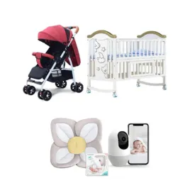 Baby Newborn Gift Set - Dreeba Multifunctional Baby Cot With Mosquito Net, Dreeba One Way Foldable Push Baby Stroller-A1, Blooming Bath Lotus Baby Bath and Nooie Baby Monitor, Wifi Camera Indoor, 360-Degree IP Camera