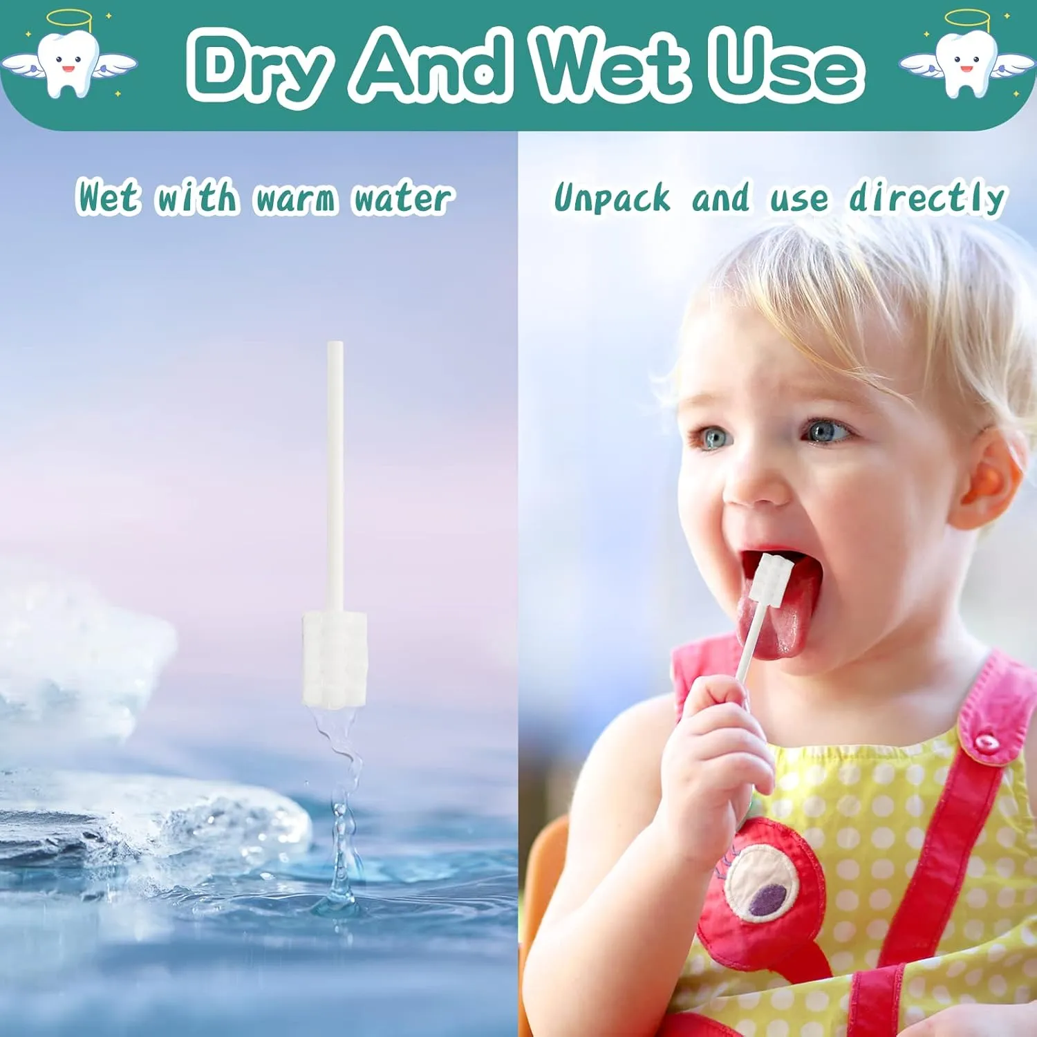 Baby Tongue Cleaner & 30Pcs Disposable Infant Toothbrush - Clean Baby Mouth with 2Pcs Finger Toothbrush & Oral Cleaning Stick - Gauze Cleaner Stick Dental (Green, 32 Piece Assortment)
