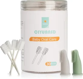 Baby Tongue Cleaner & 30Pcs Disposable Infant Toothbrush - Clean Baby Mouth with 2Pcs Finger Toothbrush & Oral Cleaning Stick - Gauze Cleaner Stick Dental (Green, 32 Piece Assortment)