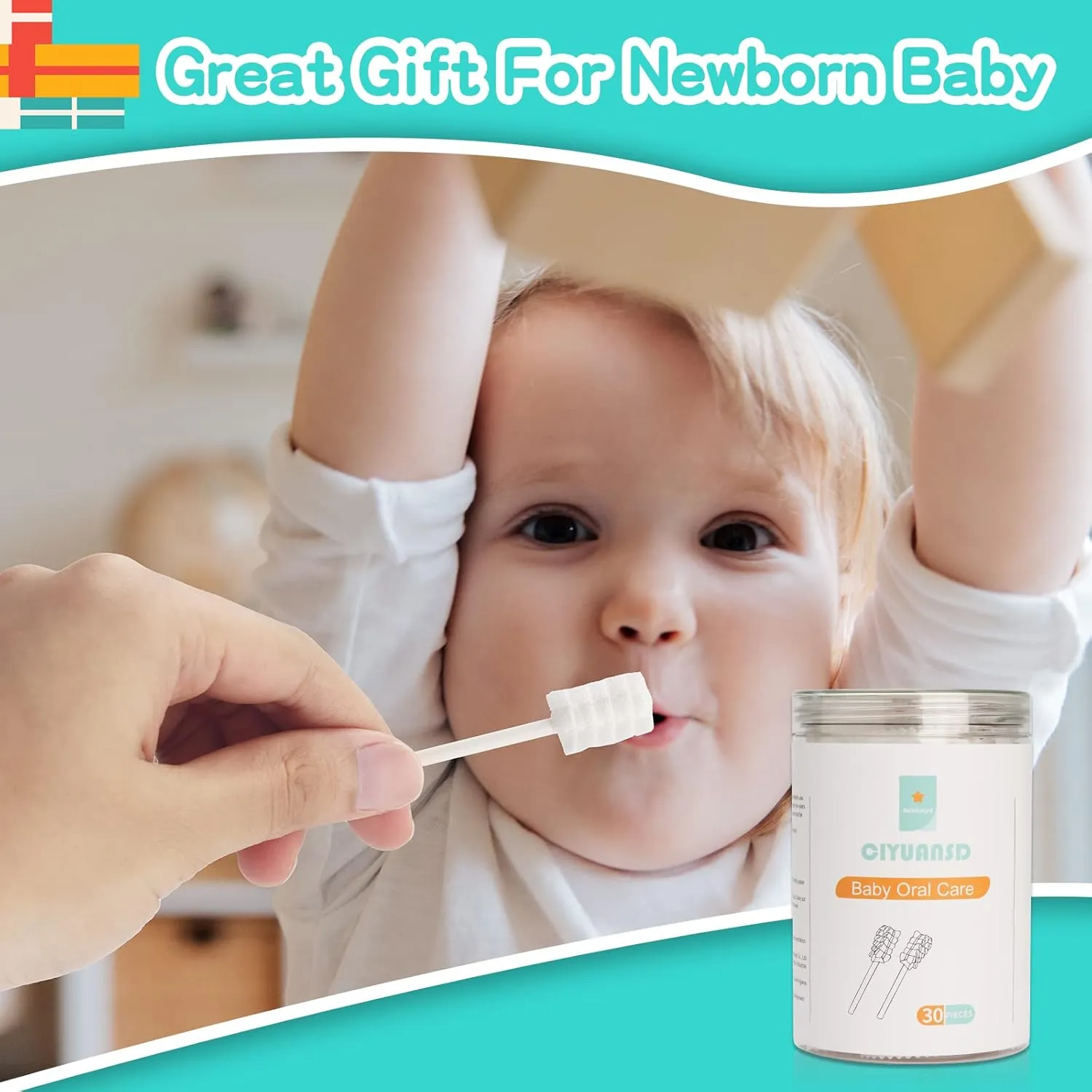 Baby Tongue Cleaner & 30Pcs Disposable Infant Toothbrush - Clean Baby Mouth with 2Pcs Finger Toothbrush & Oral Cleaning Stick - Gauze Cleaner Stick Dental (Green, 32 Piece Assortment)