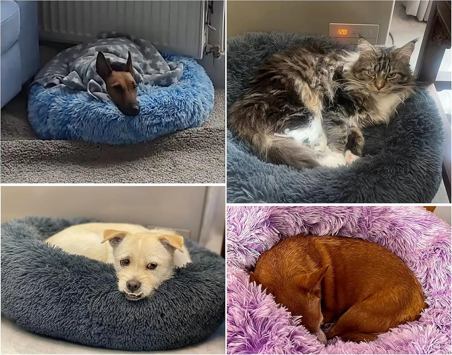Calming Donut Dog Beds, 32 inches Round Cushion with Removable Washable Cover, Anti-Anxiety Faux Fur Cuddler, Fluffy Comfy Furry Pet Bed (Dark-Grey, 32")