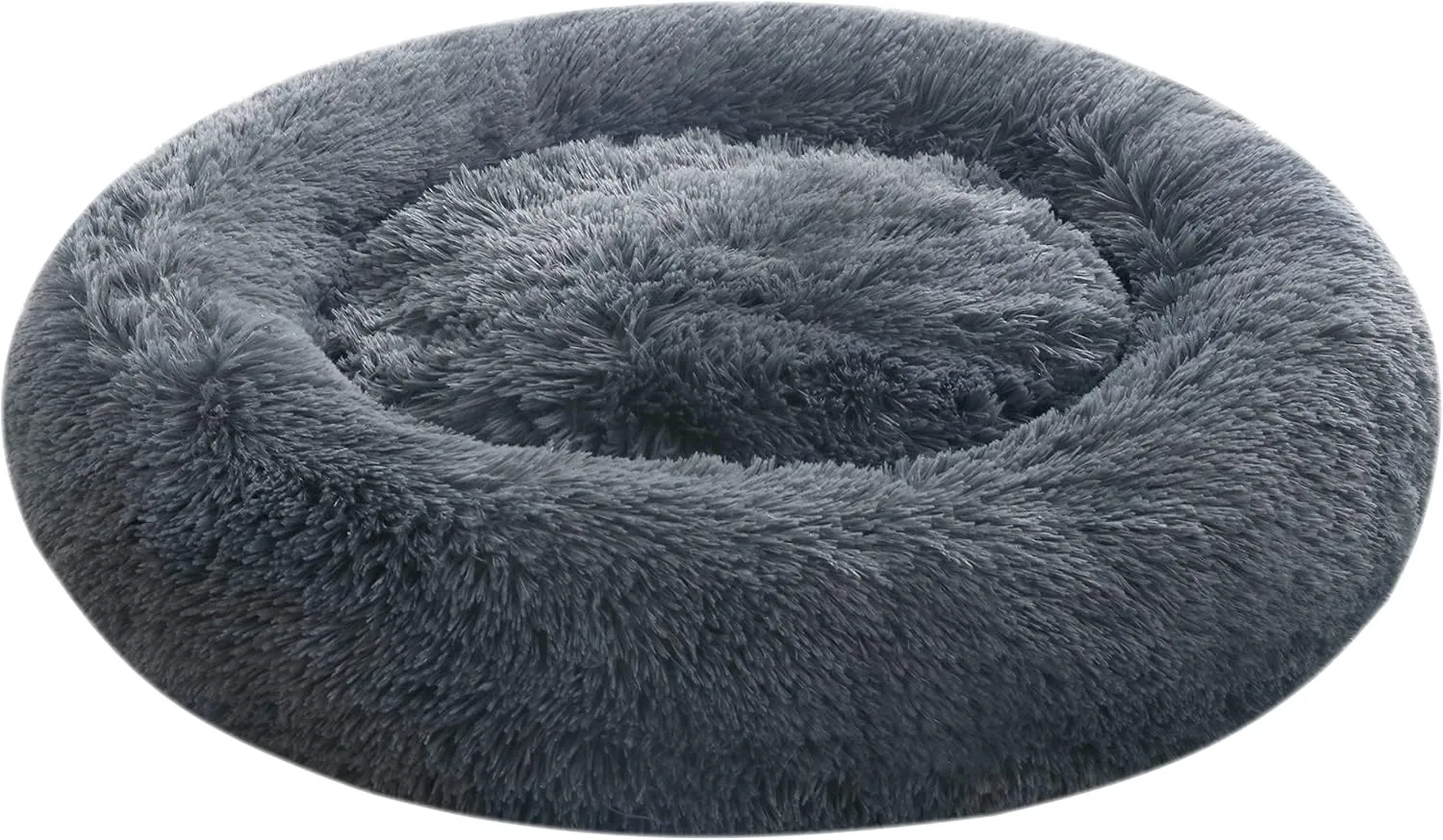 Calming Donut Dog Beds, 32 inches Round Cushion with Removable Washable Cover, Anti-Anxiety Faux Fur Cuddler, Fluffy Comfy Furry Pet Bed (Dark-Grey, 32")
