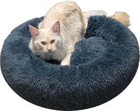 Calming Donut Dog Beds, 32 inches Round Cushion with Removable Washable Cover, Anti-Anxiety Faux Fur Cuddler, Fluffy Comfy Furry Pet Bed (Dark-Grey, 32")