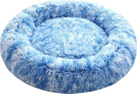 Calming Donut Dog Beds, 39 inches Round Cushion with Removable Washable Cover, Anti-Anxiety Faux Fur Cuddler, Fluffy Comfy Furry Pet Bed (Blue, 39")