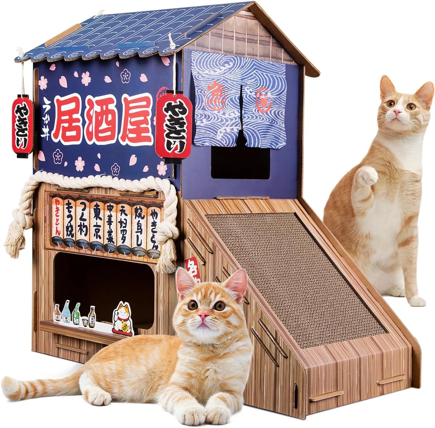 Cardboard Cat House for Indoor,Cat Scratcher House,Cat House with Scratchers,(29.5inx28.5inx18in),Double Cat Bed.
