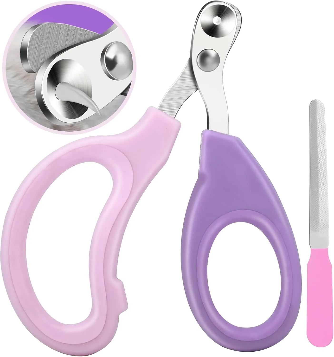 Cat Nail Clippers for Indoor Cats, Cat Nail Trimmers with Nail File, Cat Claw Clippers with Circular Cut Hole Avoid Over Cutting Pet Nail Clippers for Hyperactive Cats Professional Grooming Tool(Pink)