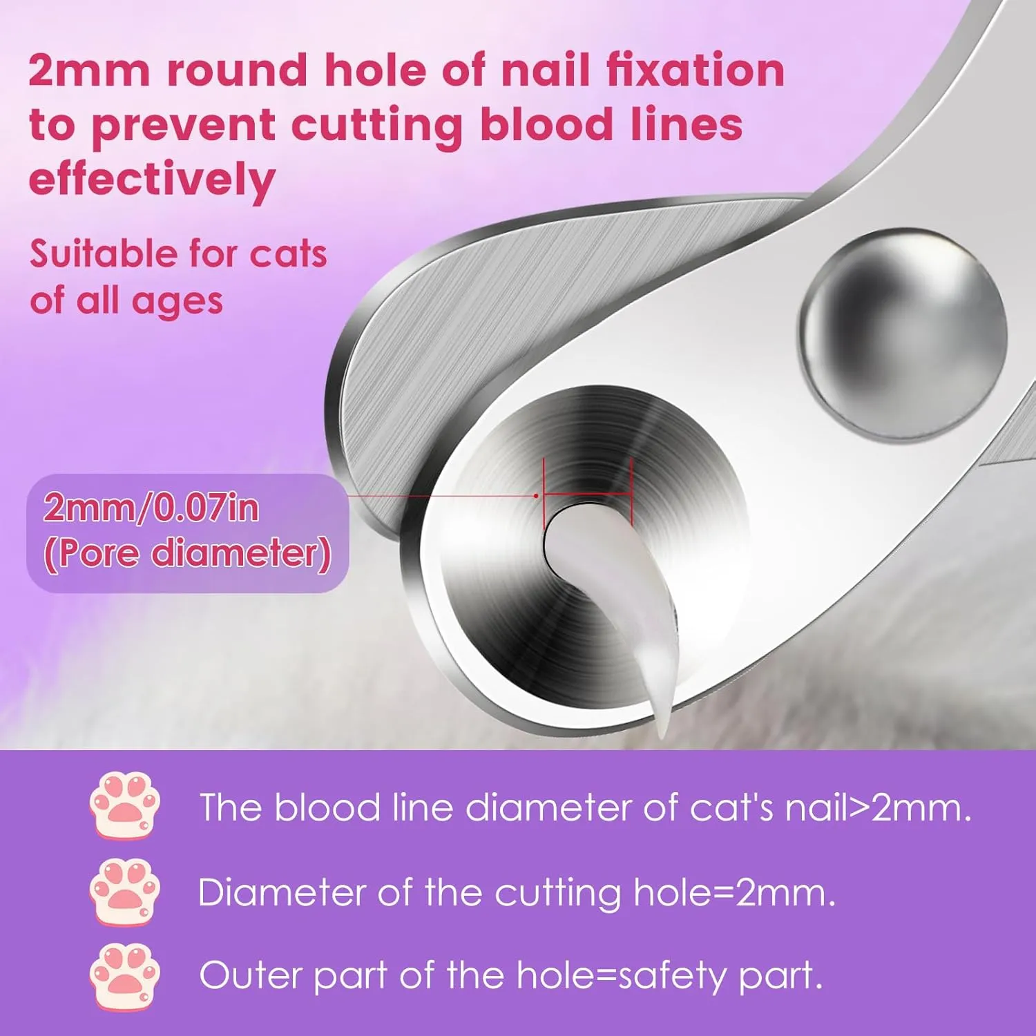Cat Nail Clippers for Indoor Cats, Cat Nail Trimmers with Nail File, Cat Claw Clippers with Circular Cut Hole Avoid Over Cutting Pet Nail Clippers for Hyperactive Cats Professional Grooming Tool(Pink)