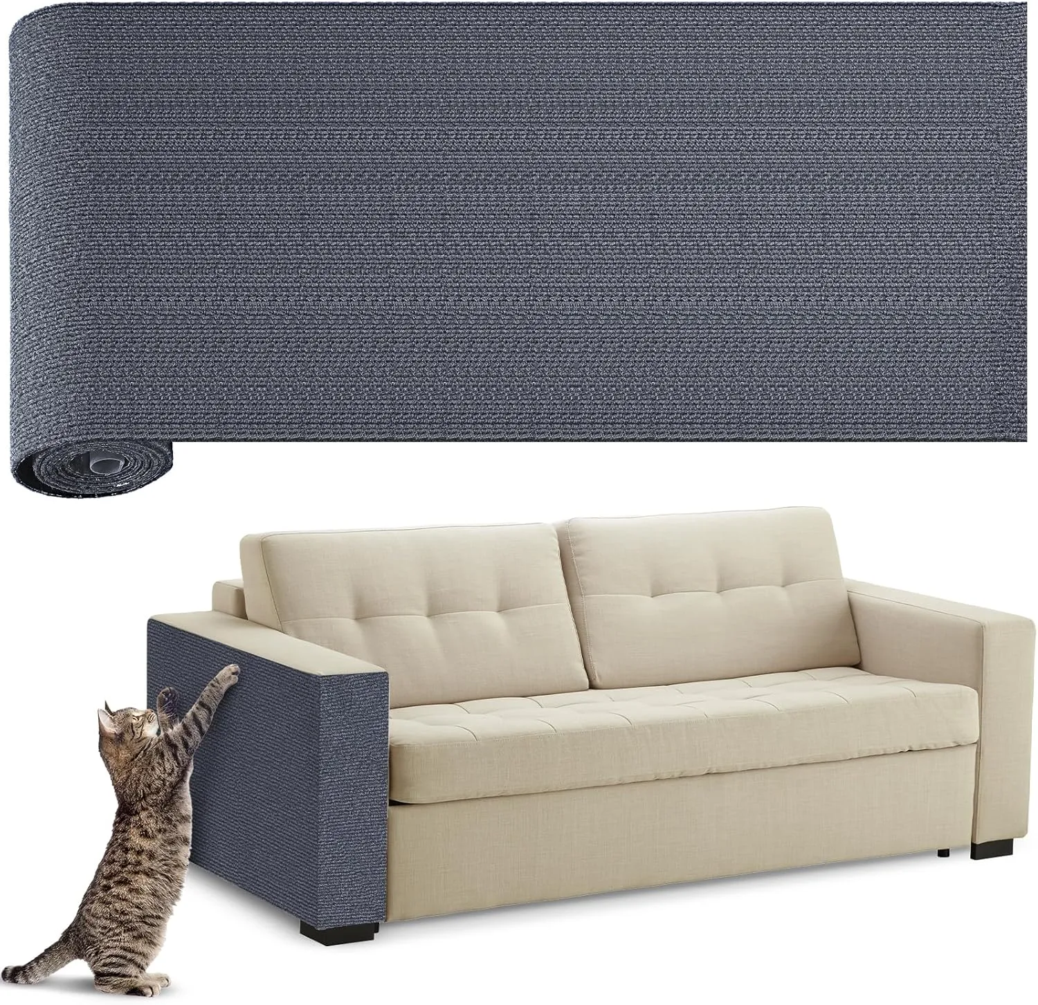 Cat Scratch Couch Furniture Protector 78.7"x15.8", JOUKOT Cat Scratching Mat Carpet Adhesive, Trimmable Cat Scratching Pad Post Board Sofa Replacement