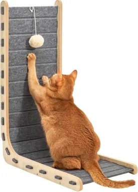 Cat Scratch Pad for Cats Adults Felt Cat Scratcher Mat Cat Scratching Board Scratchers for Large Cat Scratch Furniture Protector with Ball Kitten Toys L Shape 26.8 Inch Grey