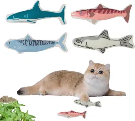 Cat Toys Fish 4-Pack, Durable Canvas Catnip Toys for Indoor Cats and Kittens, Interactive Kicker and Chew Toys, Soft Plush Cat Toys Set