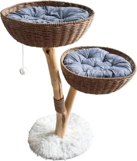 Cat Tree Modern - Minimalist Cat Tree with Sisal Rope Scratching Posts, Plush Cushioned, Baskets, and Fun Fluffy Ballew