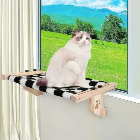 Cat Window Perch with Wood Mats and Hammock - Gray Checkerboard Grid