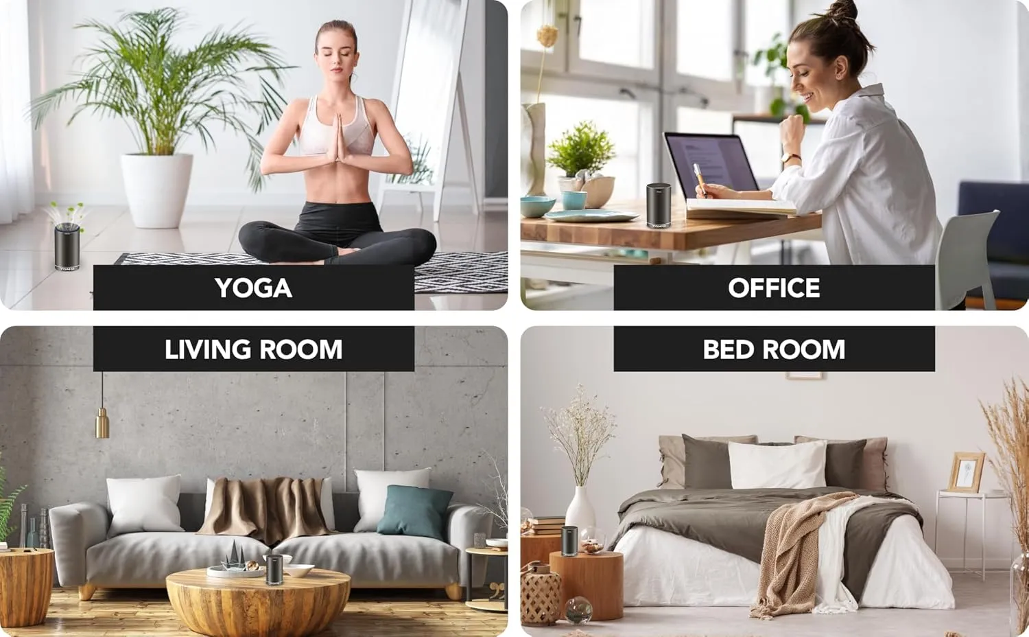 Clean Air Freshener and Odor Eliminator. Travel Size Electric Fragrance Diffuser Removes Pet, Smoke and Other Odors. Smart-Touch USB Charge. Home, Office or Travel. (Jasmine, Black)