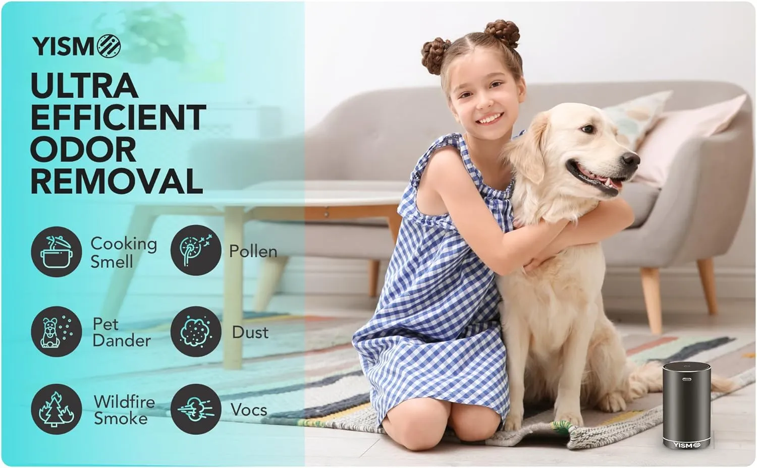 Clean Air Freshener and Odor Eliminator. Travel Size Electric Fragrance Diffuser Removes Pet, Smoke and Other Odors. Smart-Touch USB Charge. Home, Office or Travel. (Jasmine, Black)