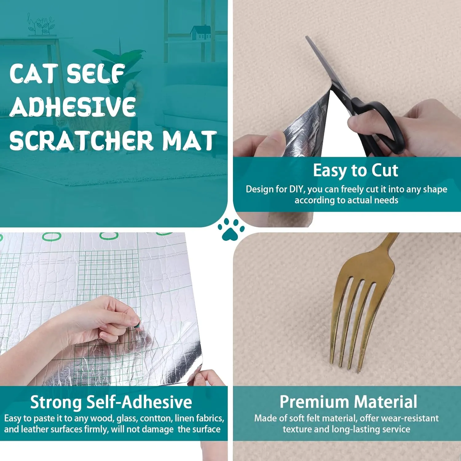 Climbing Cat Scratcher Mat Trimmable Cat Scratching Post Carpet 78.7x15.8 Self Adhesive Carpet Mat Pad Replacement for Cat Tree Shelves Post Couch Wall Furniture Steps DIY Protector (Cream White)