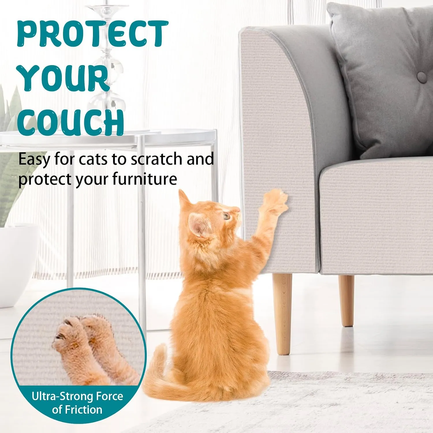 Climbing Cat Scratcher Mat Trimmable Cat Scratching Post Carpet 78.7x15.8 Self Adhesive Carpet Mat Pad Replacement for Cat Tree Shelves Post Couch Wall Furniture Steps DIY Protector (Cream White)