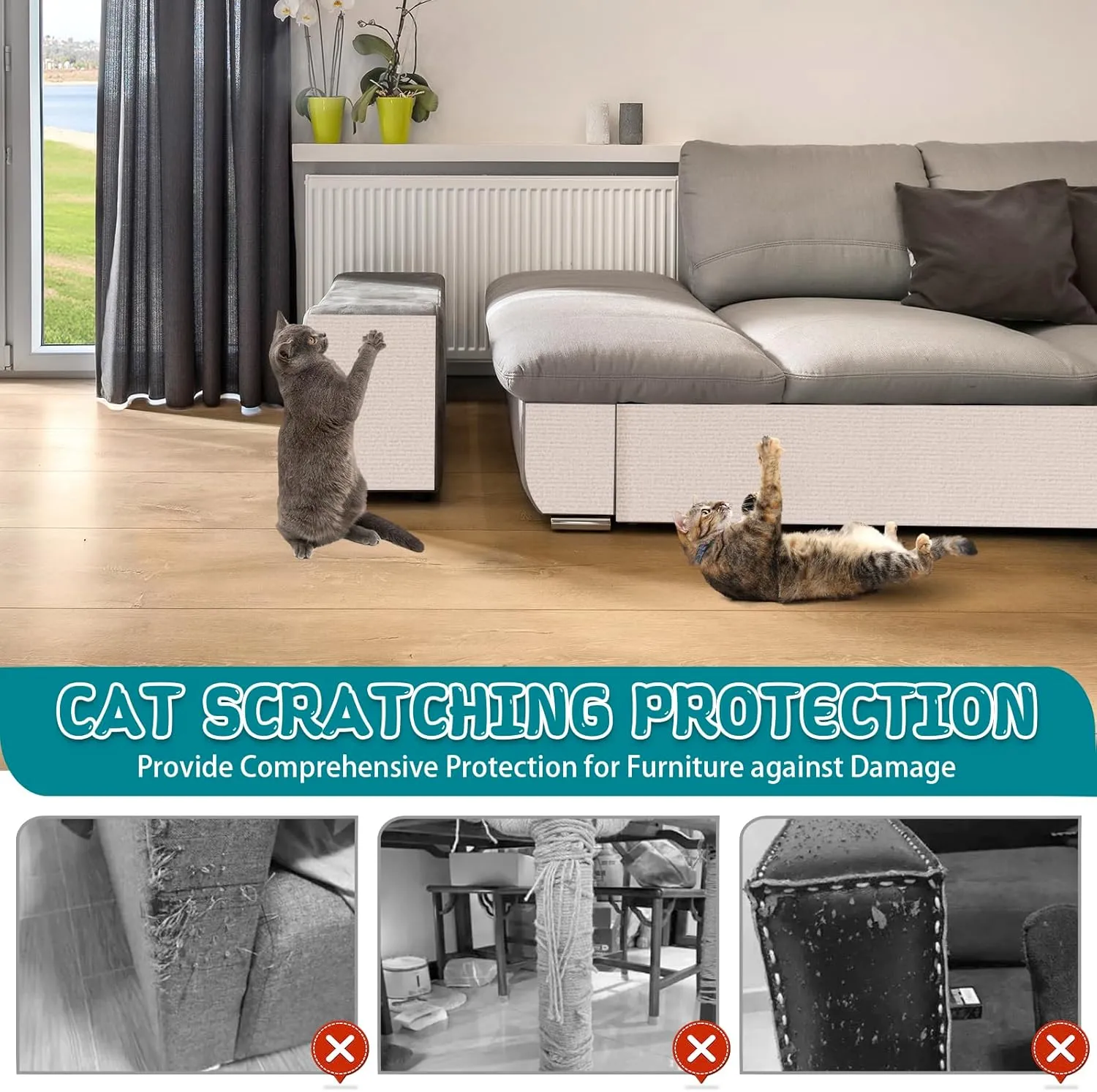 Climbing Cat Scratcher Mat Trimmable Cat Scratching Post Carpet 78.7x15.8 Self Adhesive Carpet Mat Pad Replacement for Cat Tree Shelves Post Couch Wall Furniture Steps DIY Protector (Cream White)