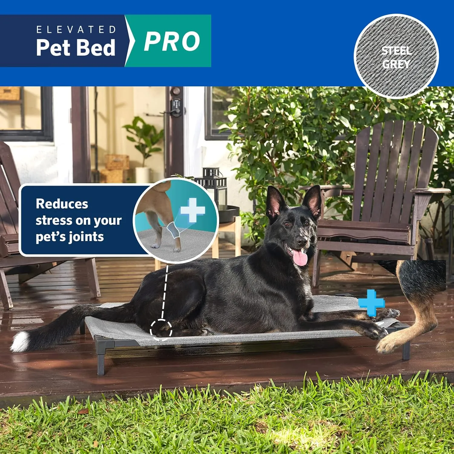 COOLAROO Cooling Elevated Dog Bed PRO Standard, Fits in 48in Crate, Easy Assembly Frame, Steel Grey.