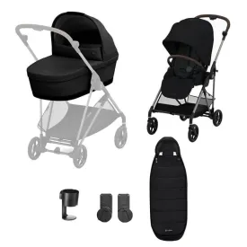 Cybex Melio Travel System Essential Bundle with Gold Footmuff - Moon Black