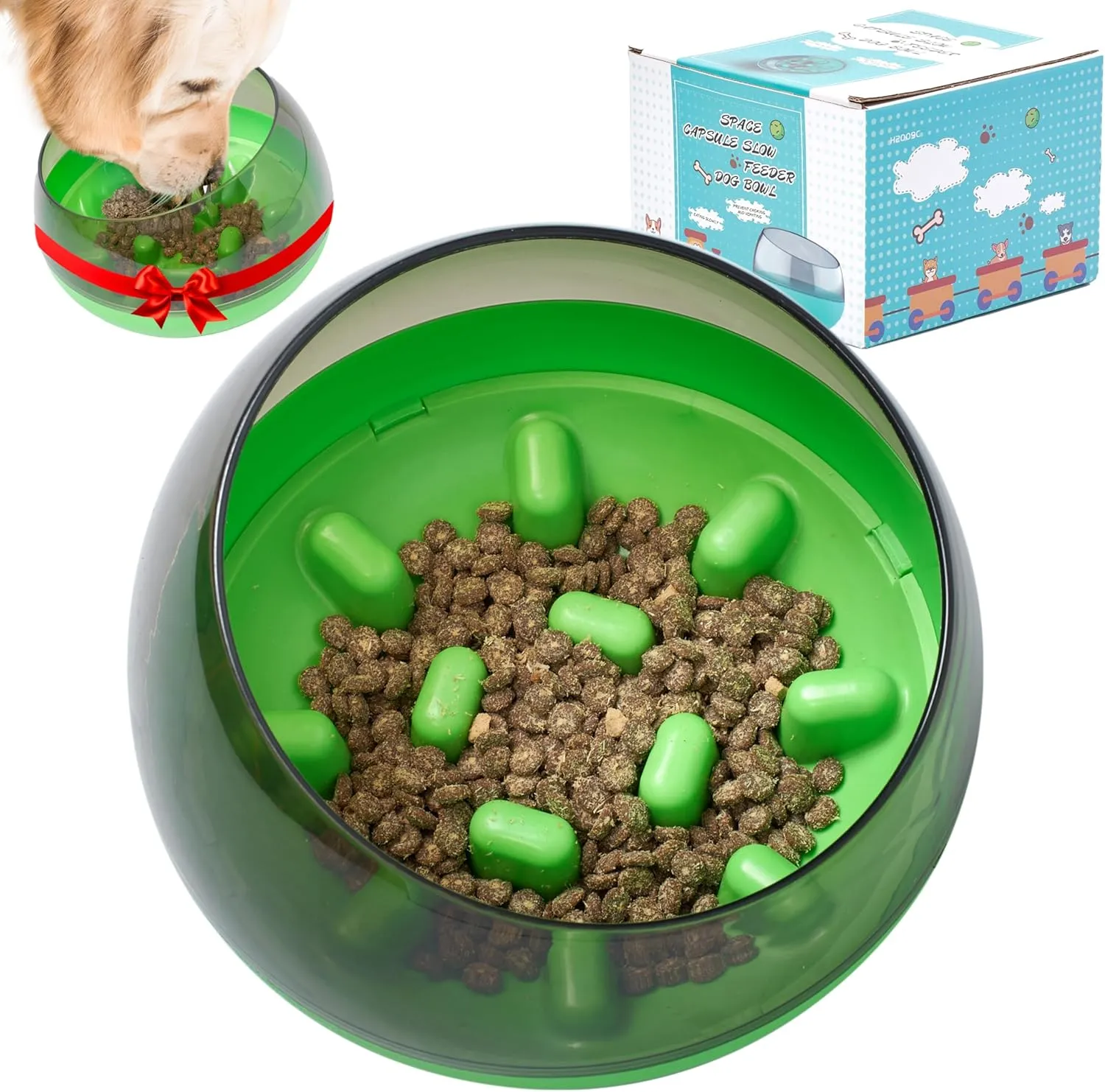 DDOXX Slow Feeder Dog Bowl - Dog Bowls That Slow Down Eating - Anti-Choking Puppy Slow Feeder - Maze Food Bowl for Slow Feeding - Prevent Bloating, Promote Healthy Eating - Puzzle Design - Green