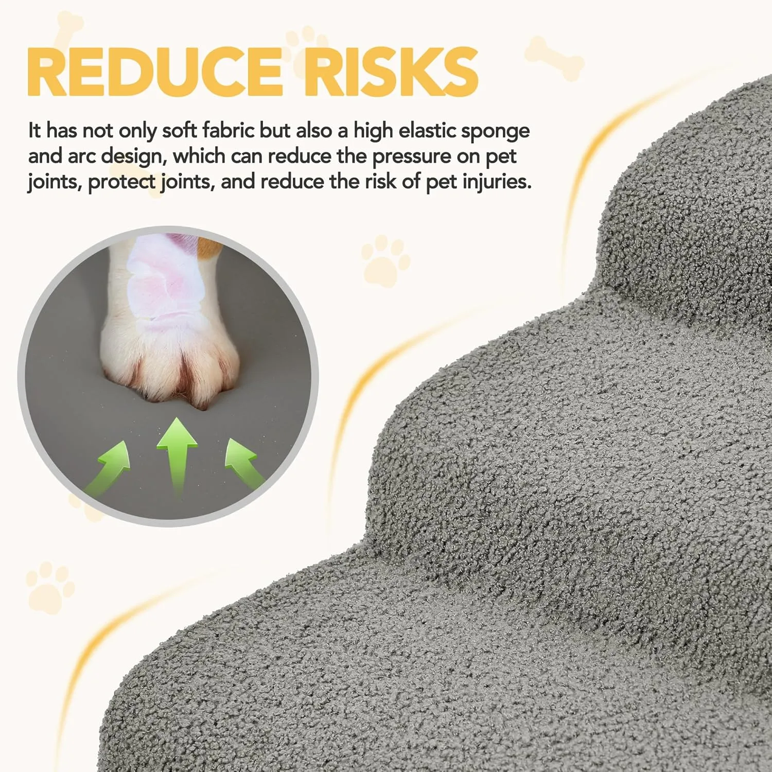 Deconovo Foam Dog Stairs for Small Pets  Washable Cover, Non-Slip Base, Lightweight & Sturdy Step Ramp for Bed & Sofa, 15.7" H, 3-Step, Light Gray