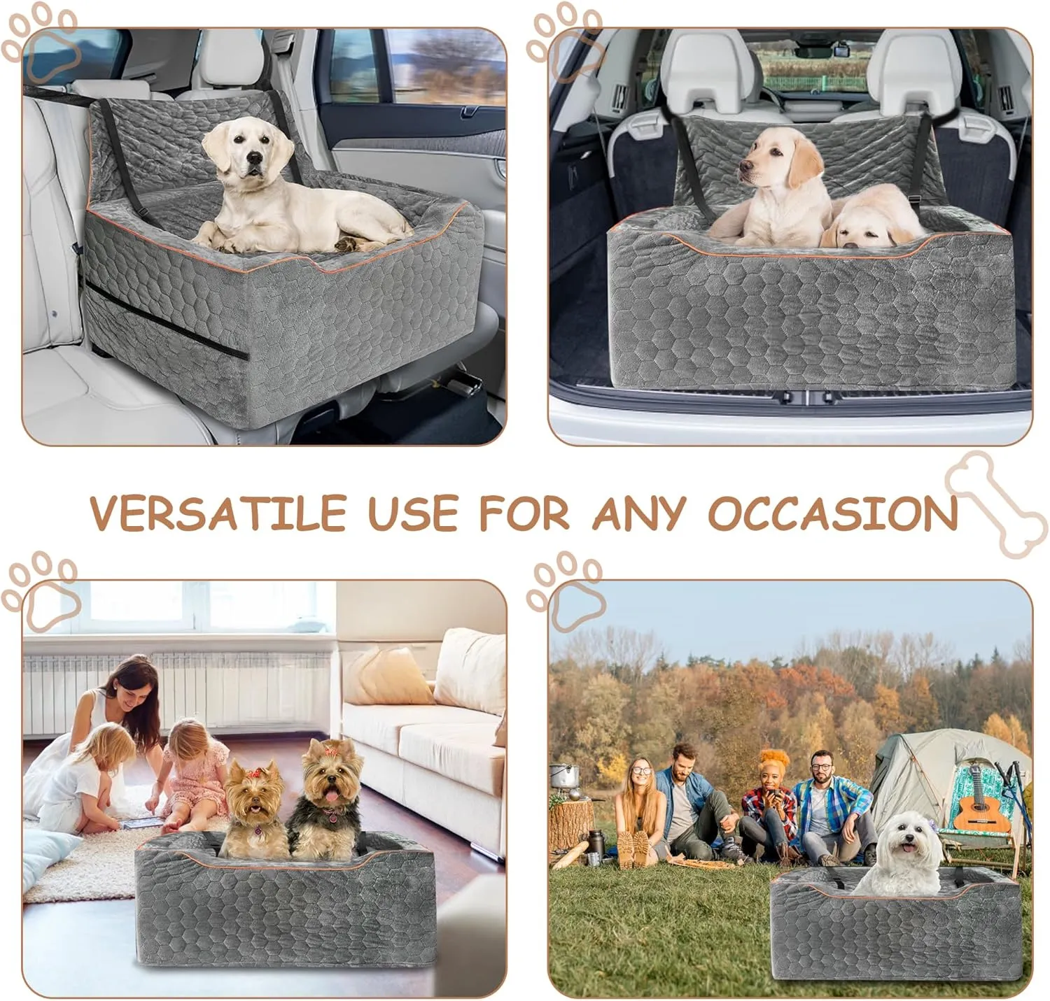 Dog Booster Seat for Larger & Medium Dogs  Comfortable Dog Car Bed with Washable Cover and Storage Pockets for Pets Up to 60lbs (Gray)