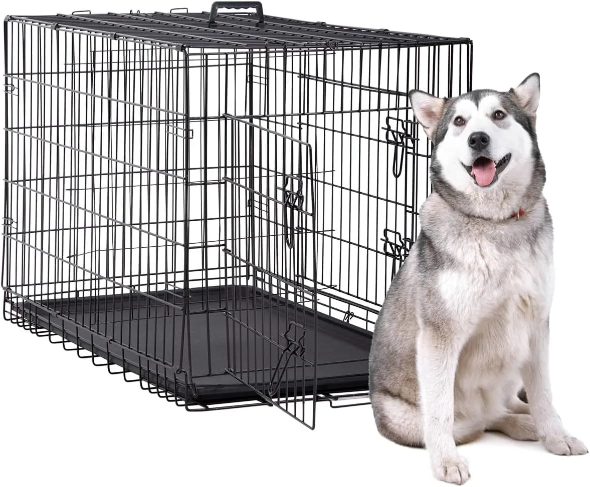 Dog Cage Large XXL Dog Crates for Large Dogs Folding Dog Kennels and Metal Wire Crates Pet Animal Segregation Cage Crate with Double-Door,for Dog Training Indoor (42 Black)