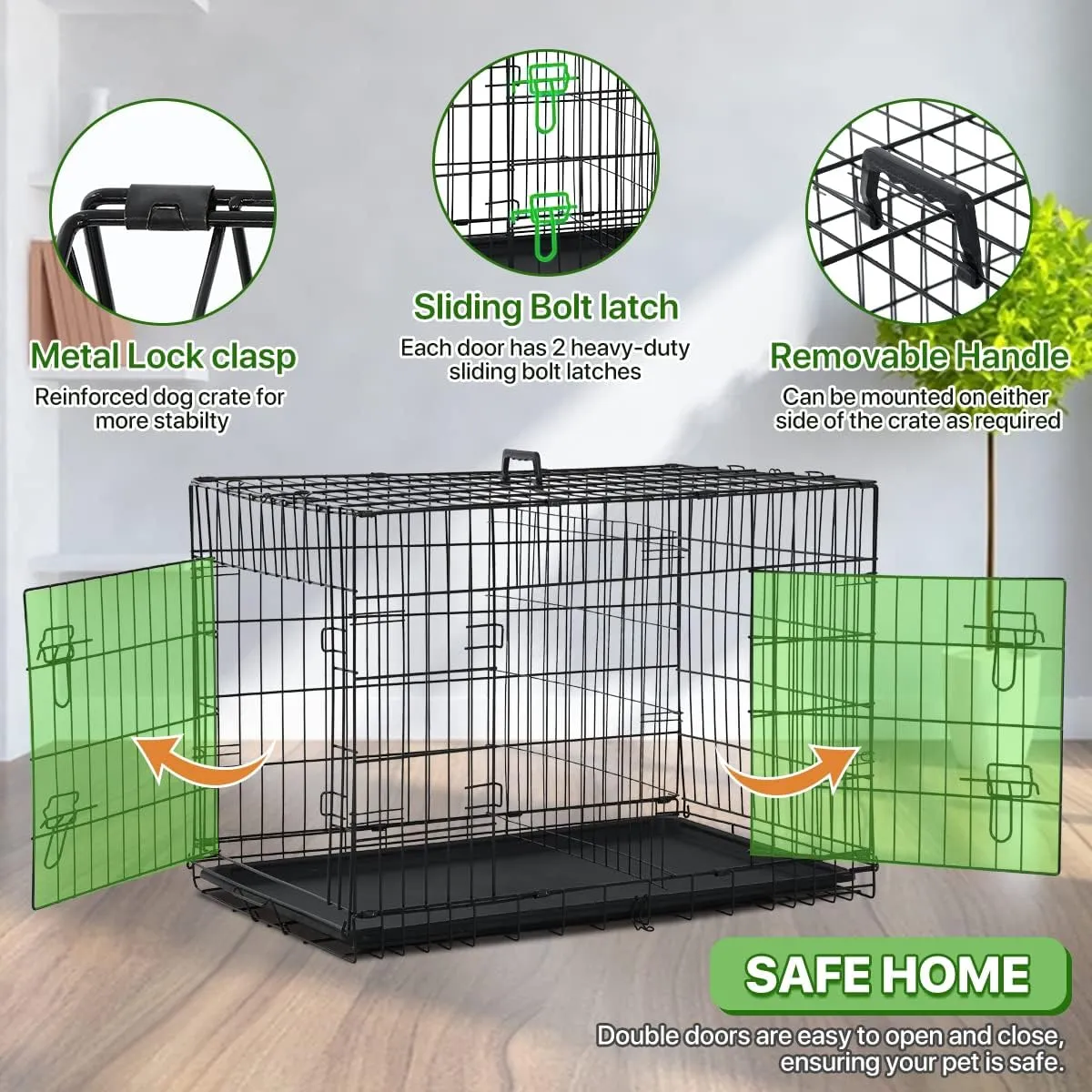 Dog Cage Large XXL Dog Crates for Large Dogs Folding Dog Kennels and Metal Wire Crates Pet Animal Segregation Cage Crate with Double-Door,for Dog Training Indoor (42 Black)