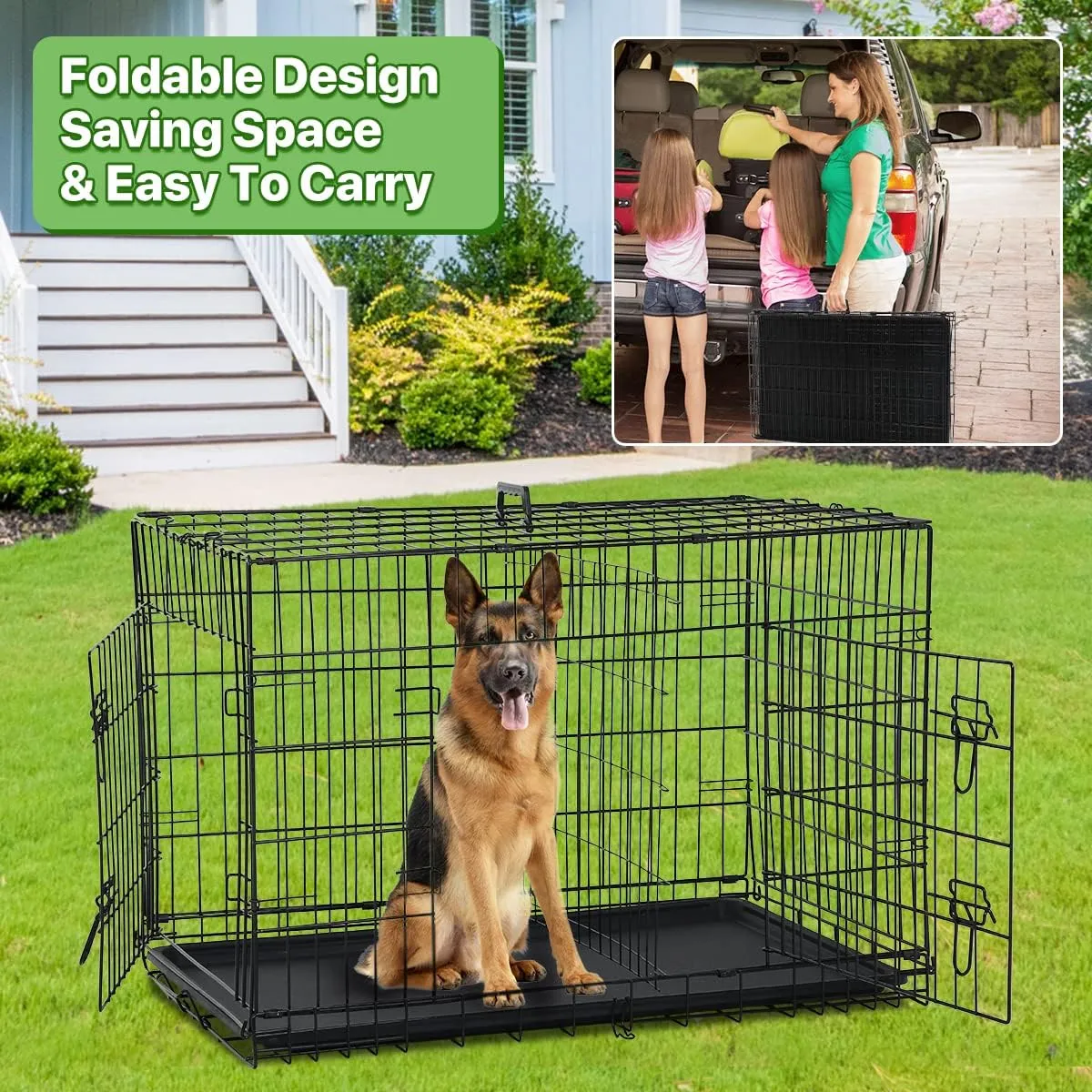 Dog Cage Large XXL Dog Crates for Large Dogs Folding Dog Kennels and Metal Wire Crates Pet Animal Segregation Cage Crate with Double-Door,for Dog Training Indoor (42 Black)
