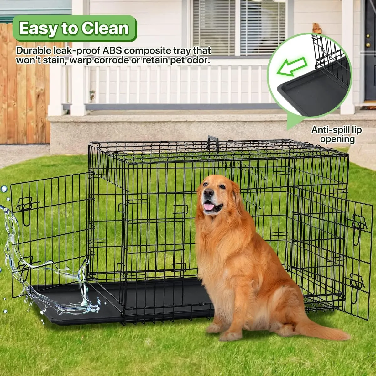 Dog Cage Large XXL Dog Crates for Large Dogs Folding Dog Kennels and Metal Wire Crates Pet Animal Segregation Cage Crate with Double-Door,for Dog Training Indoor (42 Black)