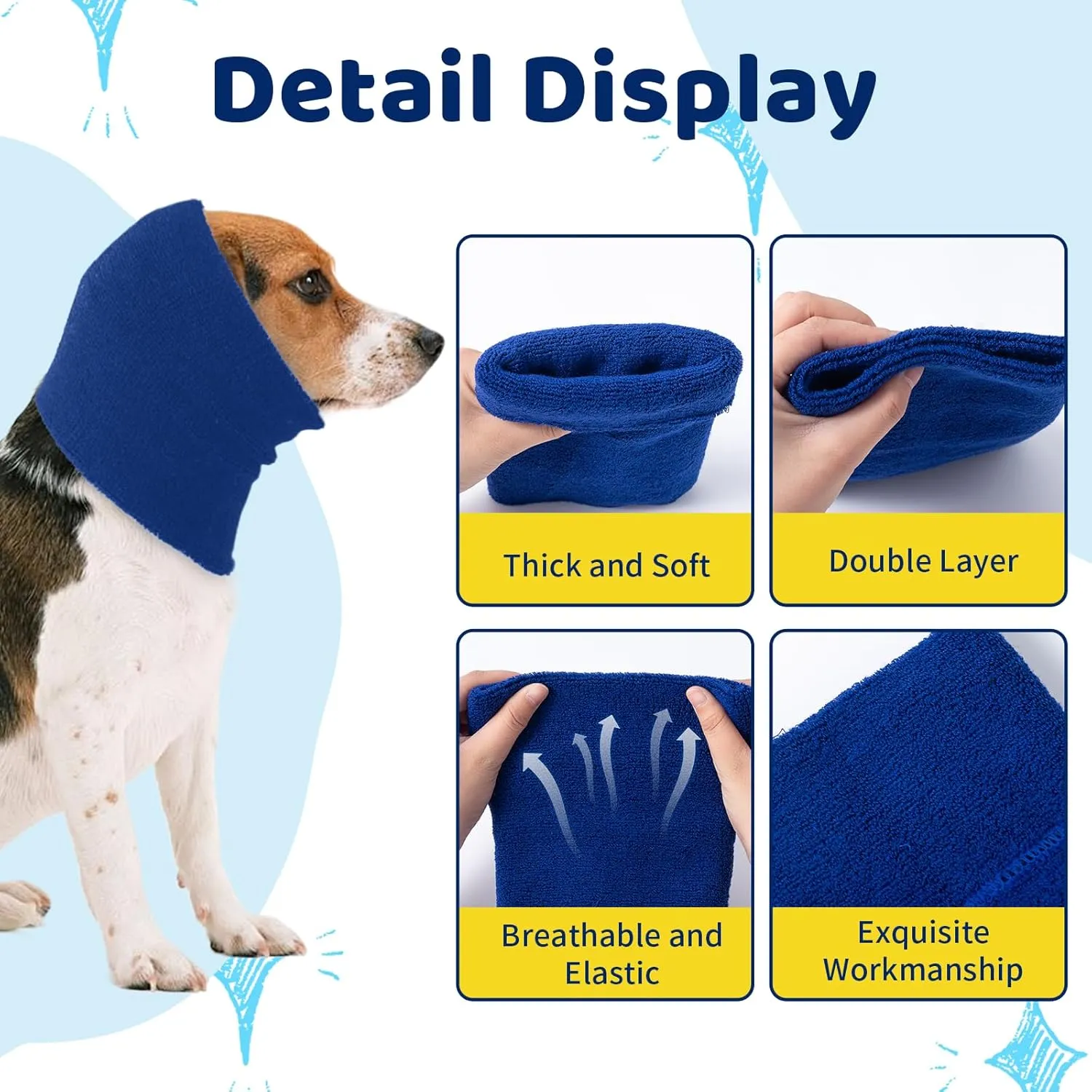 Dog Calming Hoodie Cat Anxiety Relief Cover,Double Layer Thickened Pet Ears Protector Soft Elastic Neck Band Noise Cancelling Ear Muffs for Grooming,Force Drying,Bath,Fireworks (Blue, Medium)