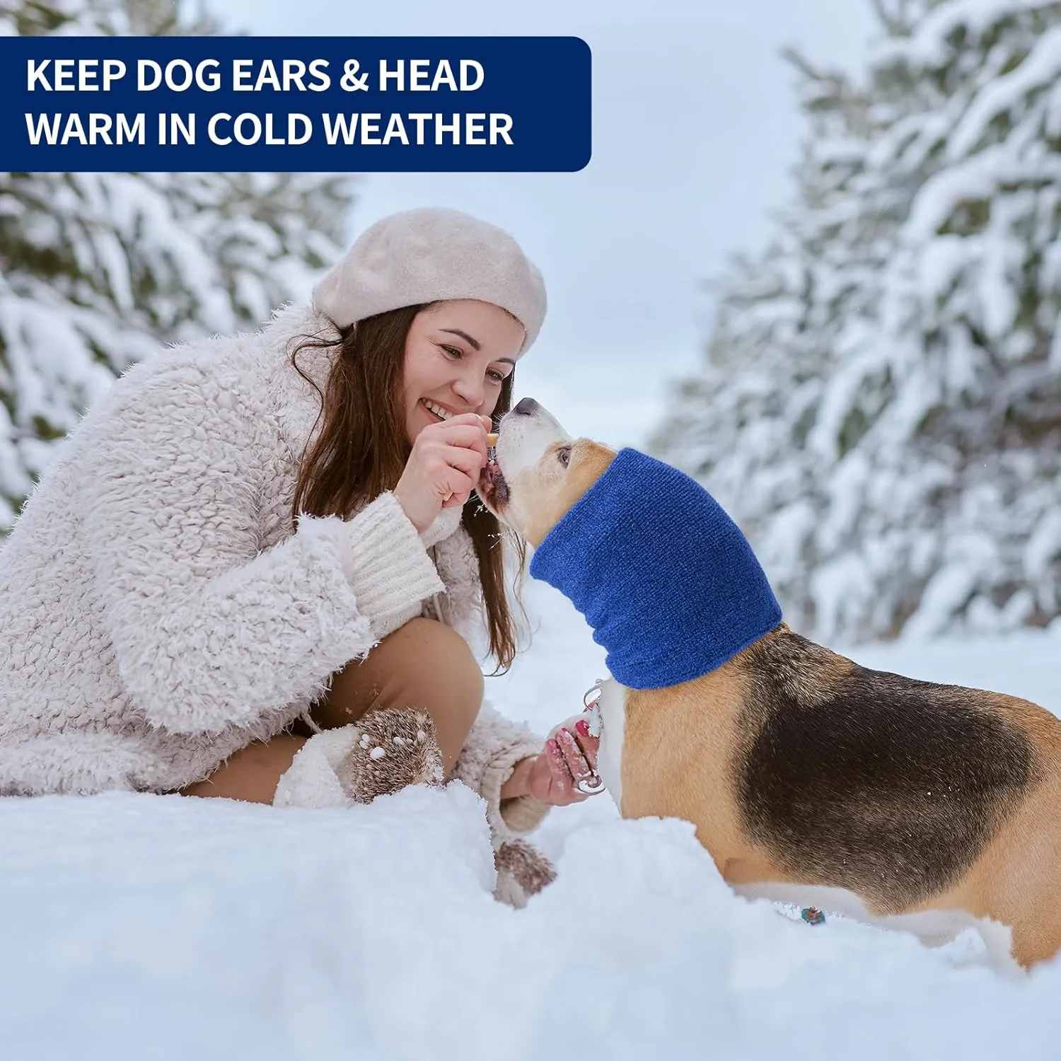 Dog Calming Hoodie Cat Anxiety Relief Cover,Double Layer Thickened Pet Ears Protector Soft Elastic Neck Band Noise Cancelling Ear Muffs for Grooming,Force Drying,Bath,Fireworks (Blue, Medium)