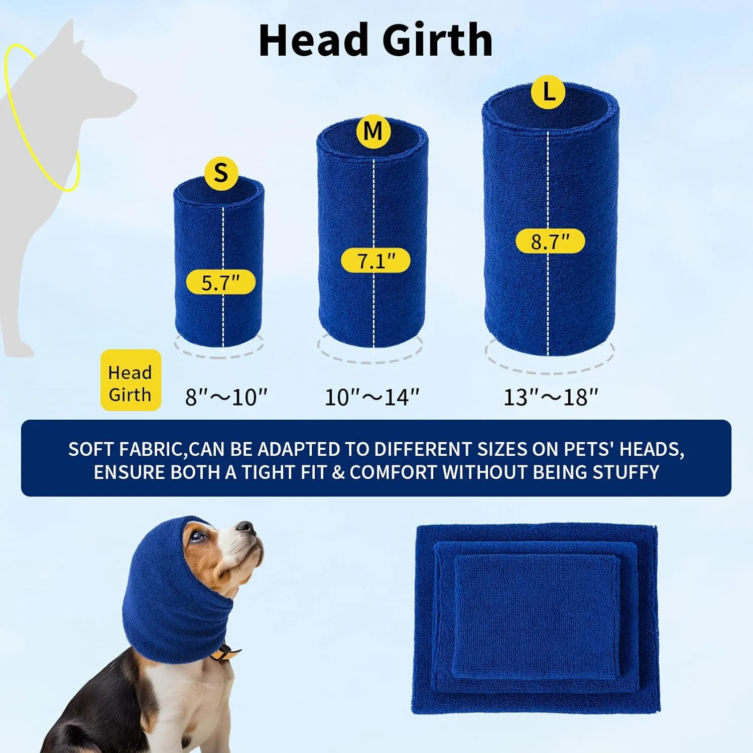 Dog Calming Hoodie Cat Anxiety Relief Cover,Double Layer Thickened Pet Ears Protector Soft Elastic Neck Band Noise Cancelling Ear Muffs for Grooming,Force Drying,Bath,Fireworks (Blue, Medium)