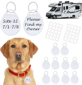Dog Camping Gear (10pk) Blank Dog ID Tags, Emergency Double Sided Dog Tags with Key Ring, Prevent Lost Dogs During Travel or RV Camping, Camping Dog Accessories, Water-Resistant Pet Tag