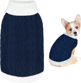 Dog Christmas Sweater Knitted Turtleneck Dog Sweater Warm Christmas Outfit Clothes for Small Medium Large Dogs Pets (Navy, Small)
